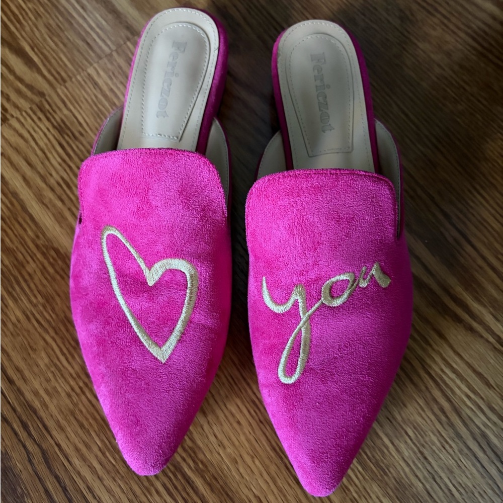 Fetco Fuchsia Mules with Gold Embroidery